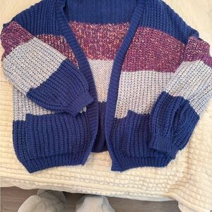 Blue and Purple Colorblock Knit Cardigan Sweater